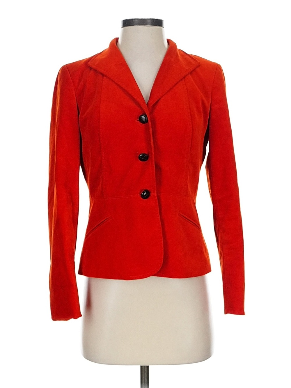Talbots Petites 4P Red Orange Cotton Velvet Fitted Peplum Blazer